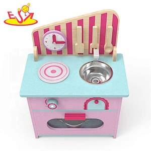 2019 New design pink small wooden role play kitchen for girls W10C427