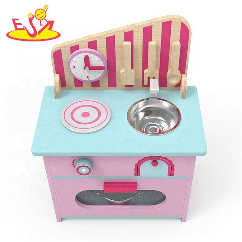 2019 New design pink small wooden role play kitchen for girls W10C427