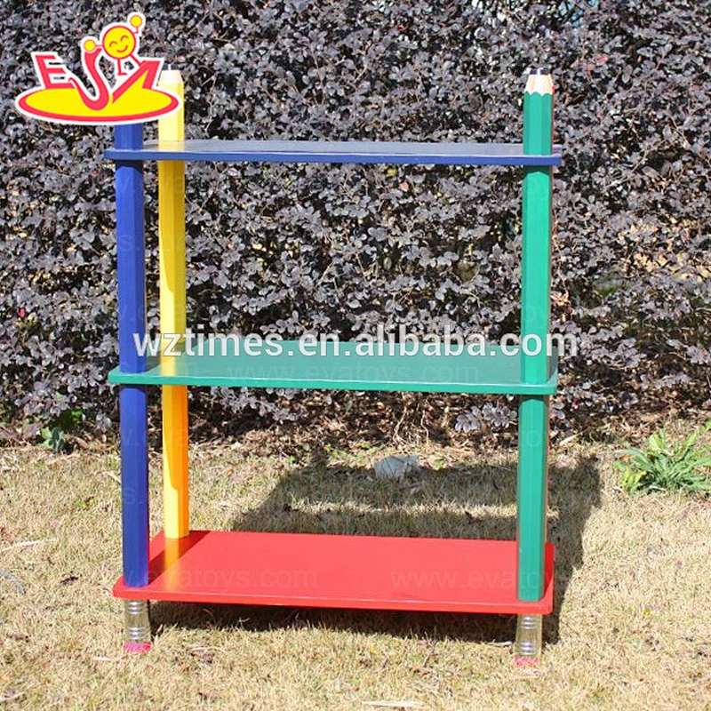 Wholesale best selling colorful wooden 3 layer book shelf for preschool W08C092