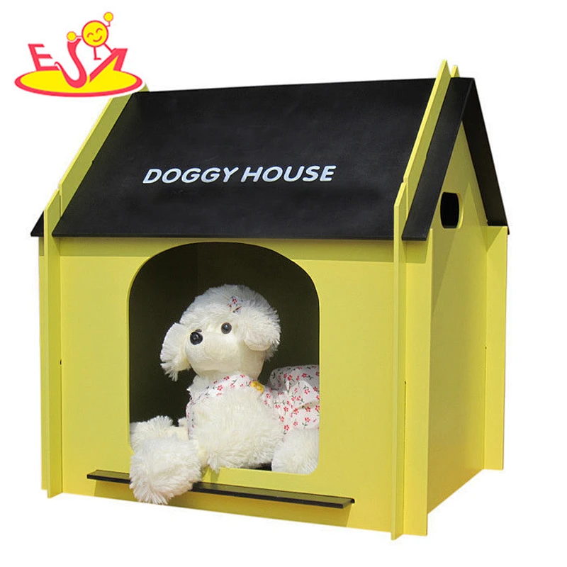 Wholesale promotional useful yellow wooden pet house for home use W06F002A