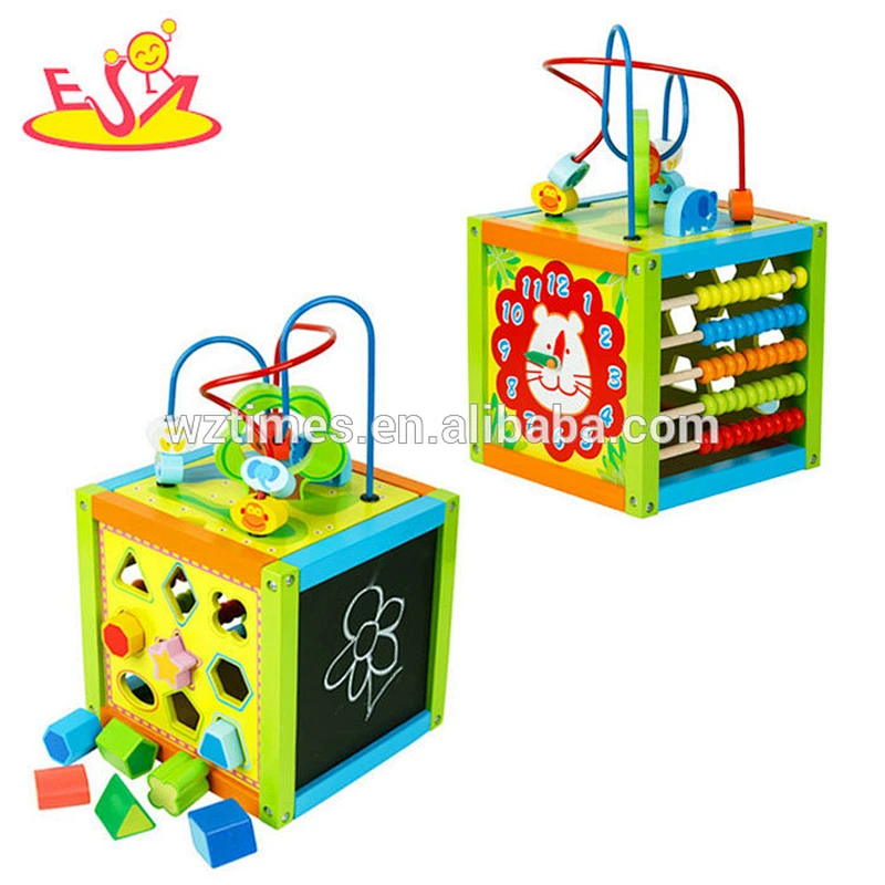Wholesale fashion multi-function wooden activity toy beads maze cube for baby W11B179