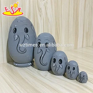2018 Wholesale simple elephant design 5 pcs wooden nesting dolls russian for child W06D108