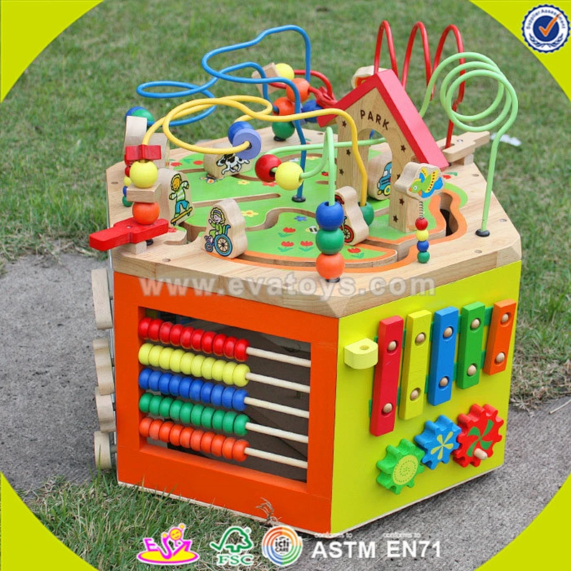 wholesale wooden multifunctional String Beads toy,lovely kid cubic bead toy,Educational cubic bead toy for baby W11B061