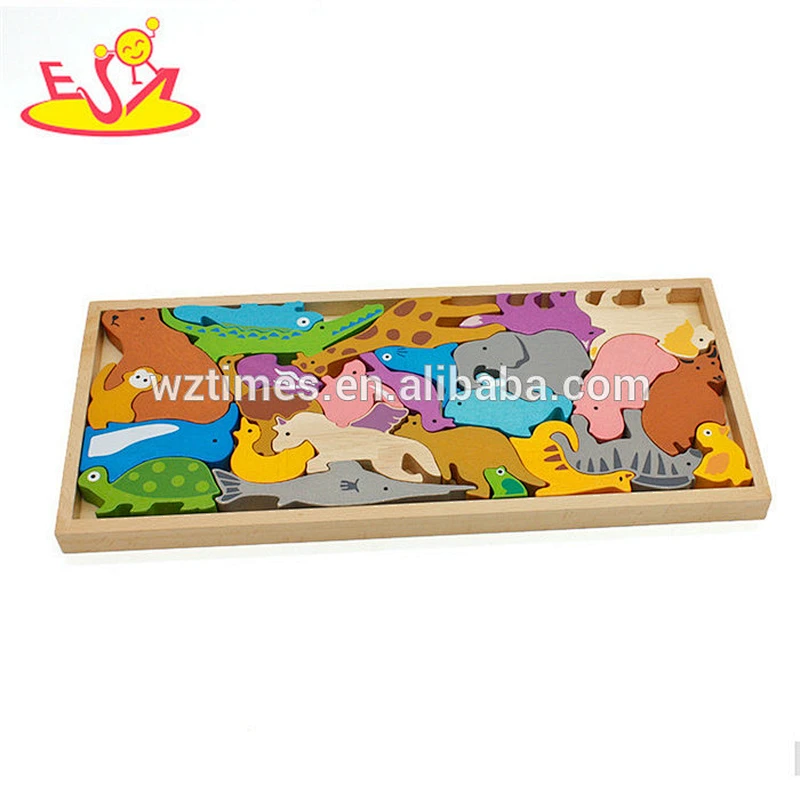 Wholesale intellectual wooden toy 3d puzzle animal for 18 months old baby W14D056