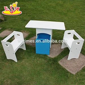 2018 new design home / school / kindergarten white wooden toddler activity table with storage box W08G193