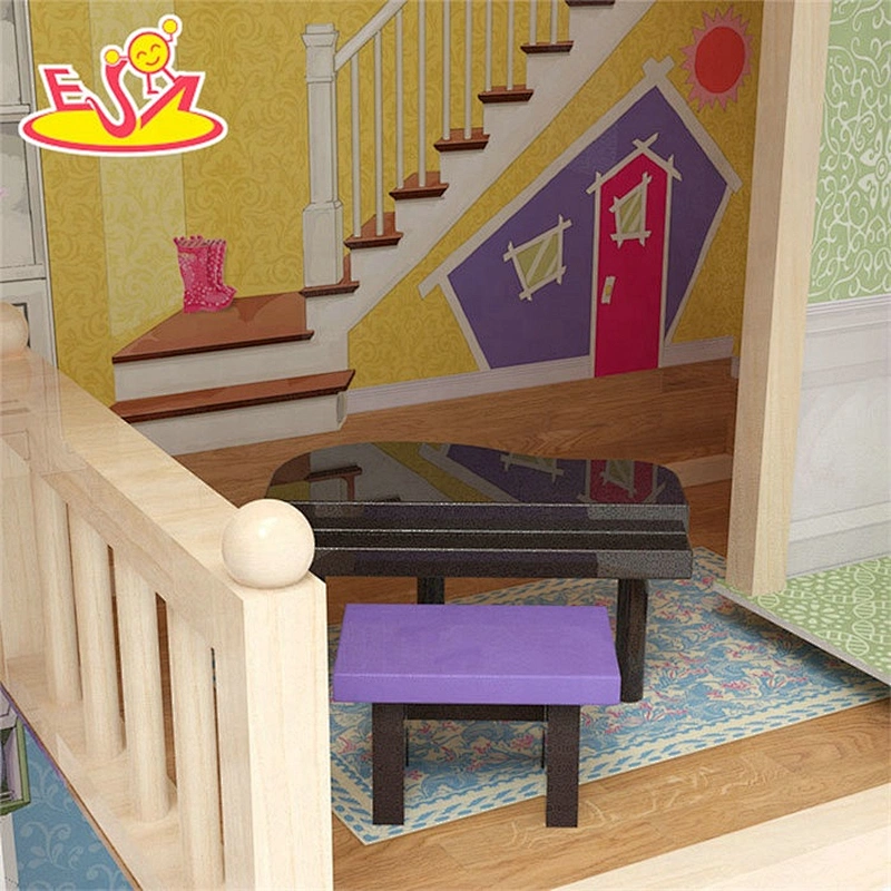 2019 New design kids play wooden large dolls house with parking lot W06A358B