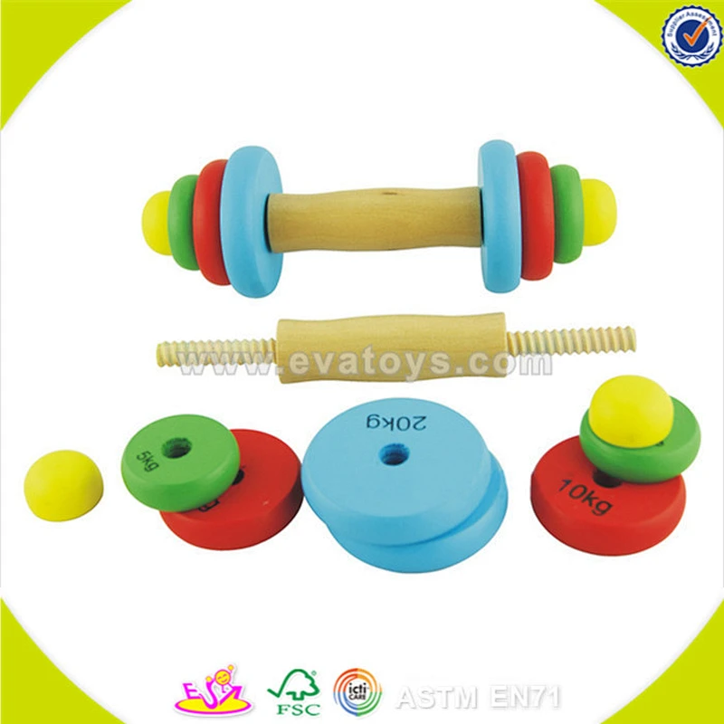 New Products wooden kids Dumbbell Toys hot sale baby wooden toy dumbbell set W01A006