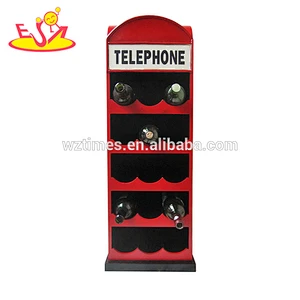 Wholesale high quality red color telephone booth shape top quality wooden wine storage cabinet W08C219