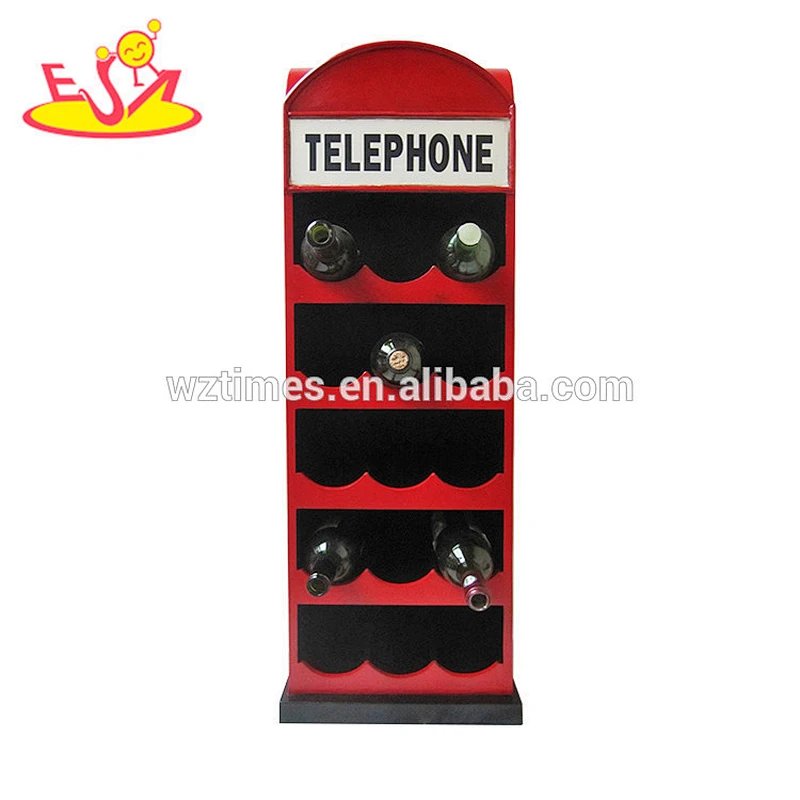 Wholesale high quality red color telephone booth shape top quality wooden wine storage cabinet W08C219