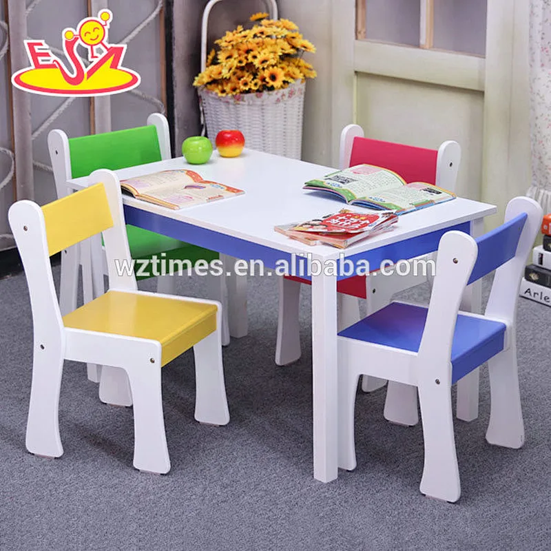 Wholesale creative customize children wooden table and 4 chairs as home W08G240