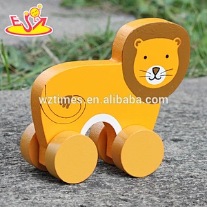 2018 New design baby wheels wooden lion toy best sale kids wooden lion toy wholesale cheap children wooden lion toy W04A320