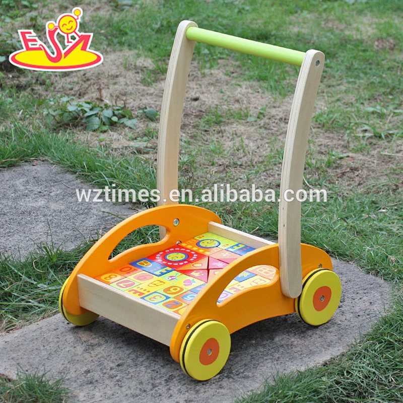 New hottest push along toy wooden 3 in 1 baby walker with building block W16E017