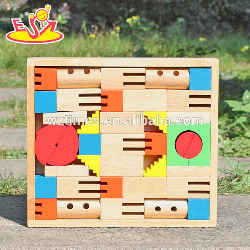 2018 New design 40 pieces educational kids wooden building block with box W13A114