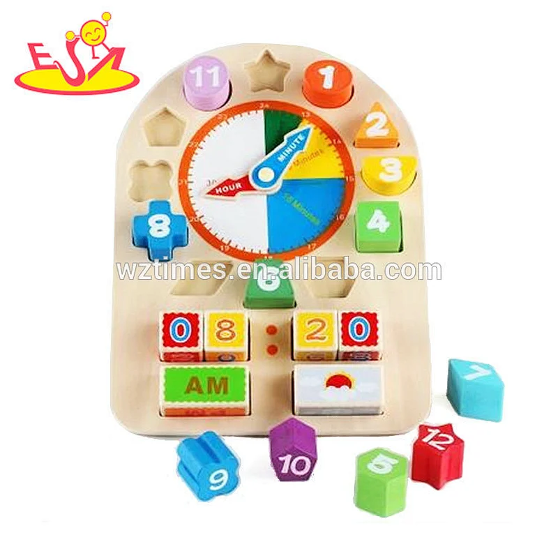 Funny early kids number and time learning wooden clock toys for sale W14K021