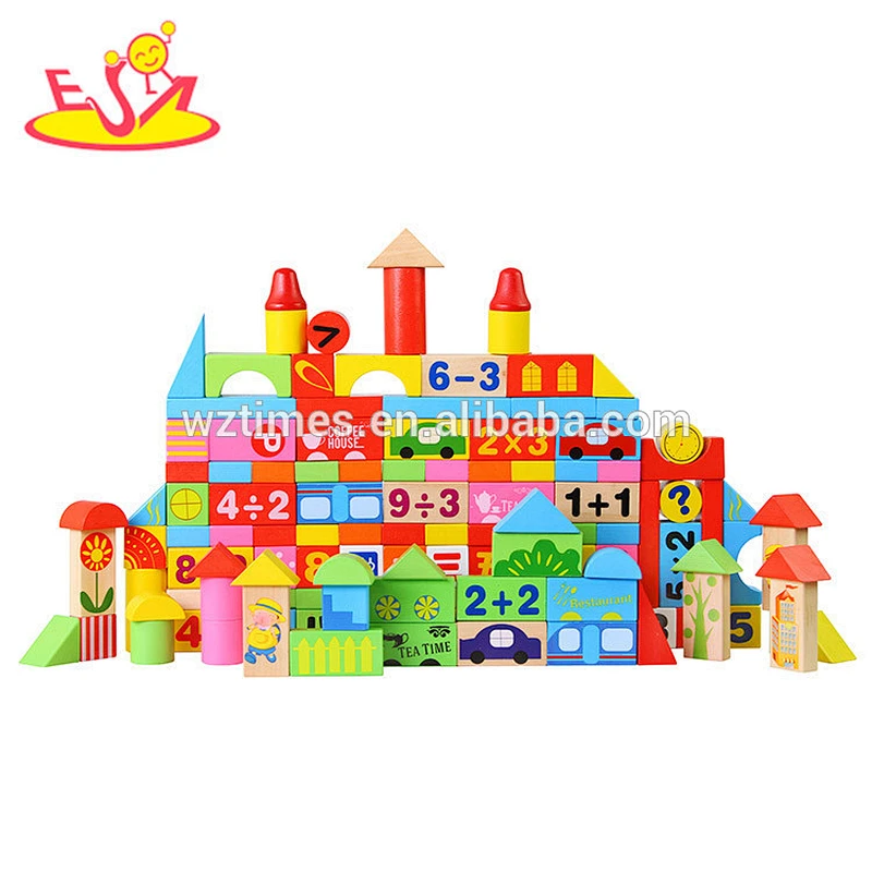 Wholesale 120 pcs animals pattern wooden baby construction toy newest wooden baby construction blocks toy W13B038