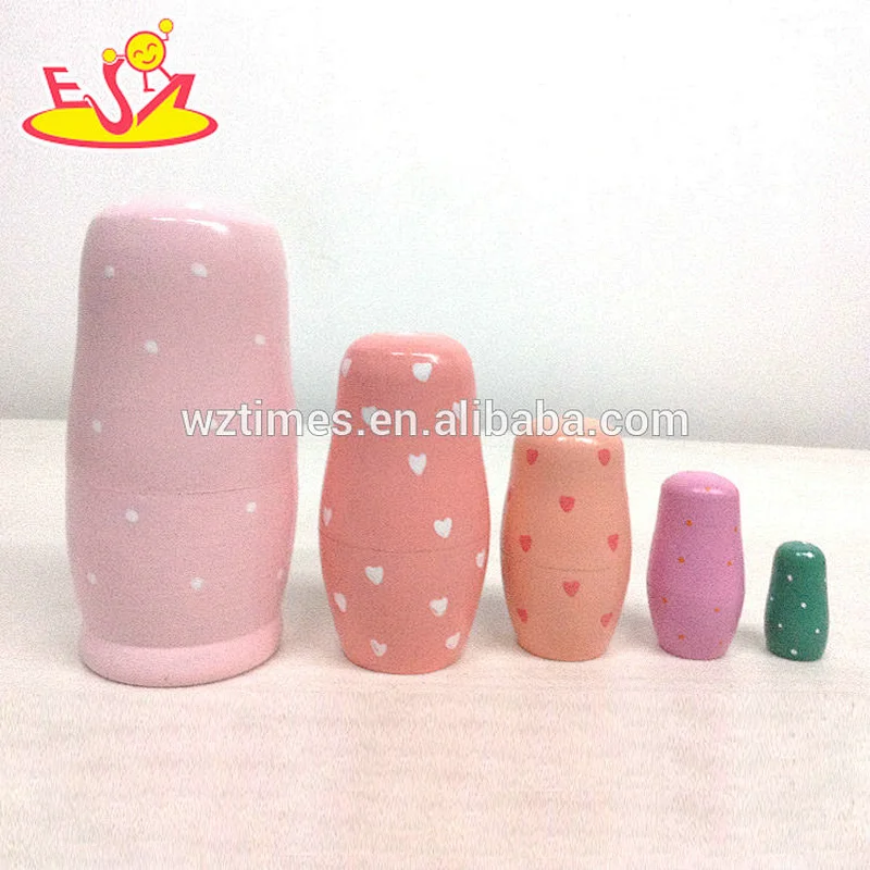2018 Wholesale pink design nesting doll sets wooden 5 pcs matryoshka doll for kids W06D095