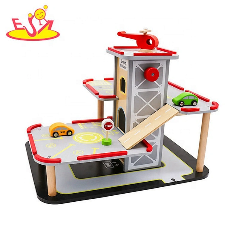 2019 New arrival educational wooden toy parking lot for kids W04B076