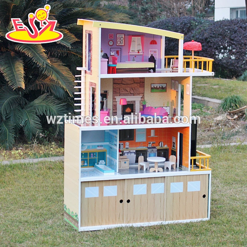 2018 New design luxurious wooden beachfront mansion dollhouse top fashion big size wooden beachfront mansion dollhouse W06A153
