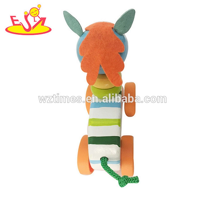 Wholesale high quality horse shape wooden pull mini cart toy bring fun to toddler W04A352