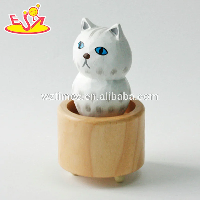 Wholesale top fashion wooden cat shaped music box as gift for children W07B058