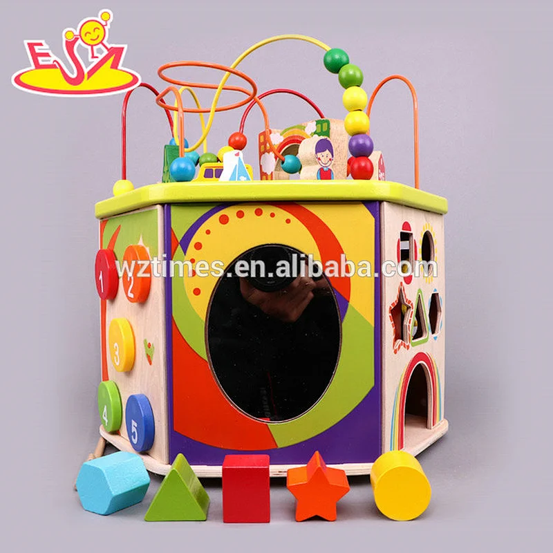 الجملة عالية الجودة متعددة الوظائف الطفل الخشبي لعبة مكعب حبة للبيع W11B158