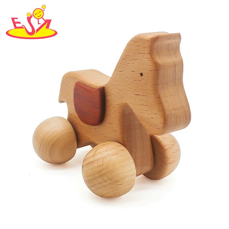 Wholesale lovely craft animals shape small car toy wooden toys vehicle for children W04A236