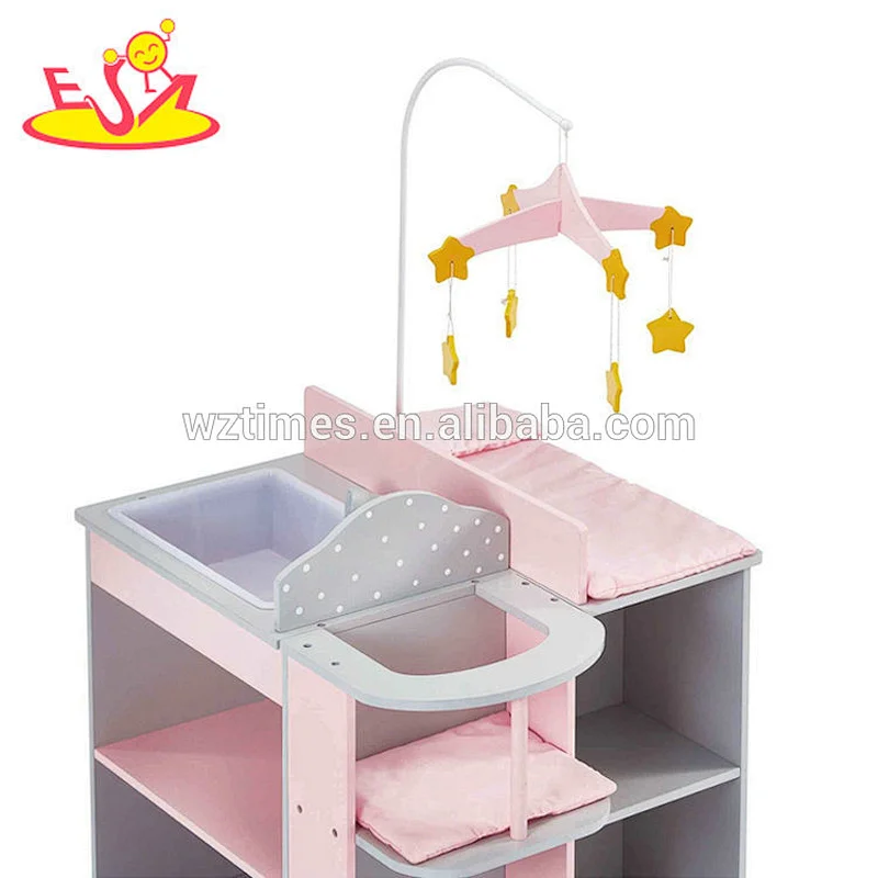 New design pink multifunctional wooden baby diaper changing table W08E019