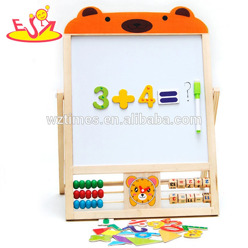 Wholesale best multi function wooden baby whiteboard easel with math stickers and abacus W12B084A