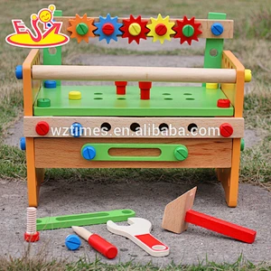 Wholesale early learning customize wooden tools bench toy for children W03D055