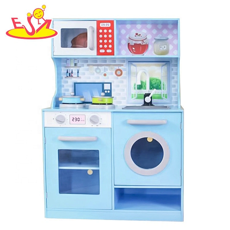 2019 New arrival children blue wooden kitchen toy for pretend W10C446