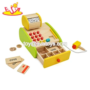 2019 New design kids wooden cashier machine toy for pretend play W10A099