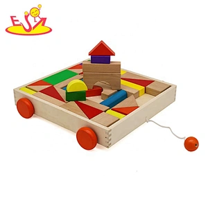 Most popular educational kids wooden pull toy with blocks W13C038
