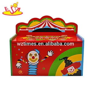 Wholesale colorful clown pattern multi-function wooden storage box bench for toddlers W08C009