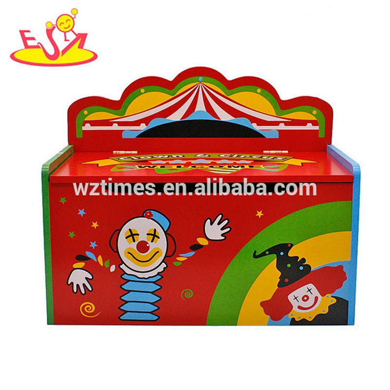 Wholesale colorful clown pattern multi-function wooden storage box bench for toddlers W08C009