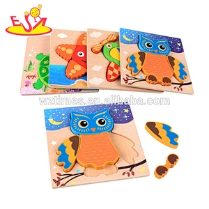 Wholesale new fashion owl pattern wooden toy 3d animal shape puzzle for toddlers W14D043