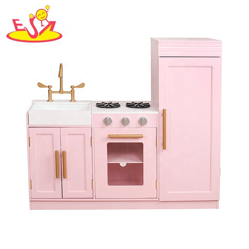 Most popular wooden pink kids kitchen set with low price W10C479