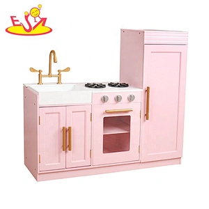 Most popular wooden pink kids kitchen set with low price W10C479