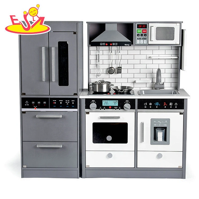 2020 Most popular light and sounds white wooden toy kitchen with fridge W10C493D