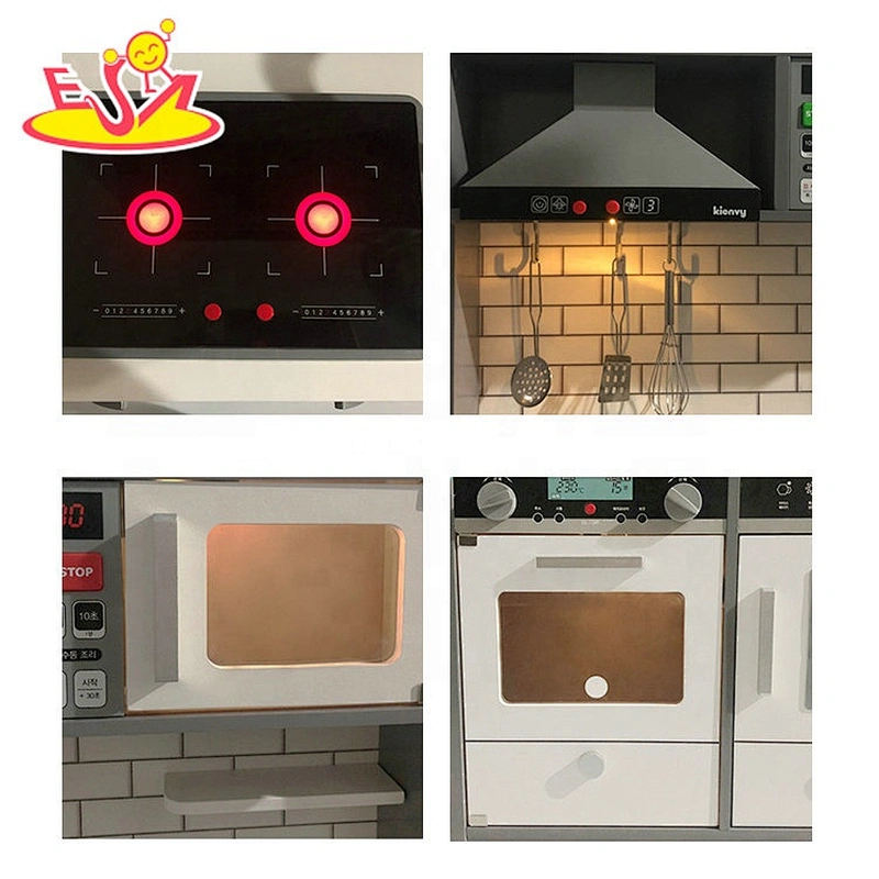 2020 Top sale lights and sounds pretend play toys wooden kitchen and fridge set for kids W10C493C