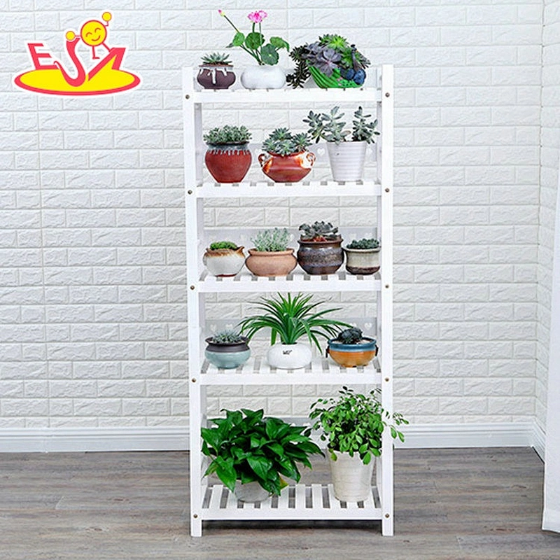 Best design 5 layers white wooden plant display stand for wholesale W08H108B