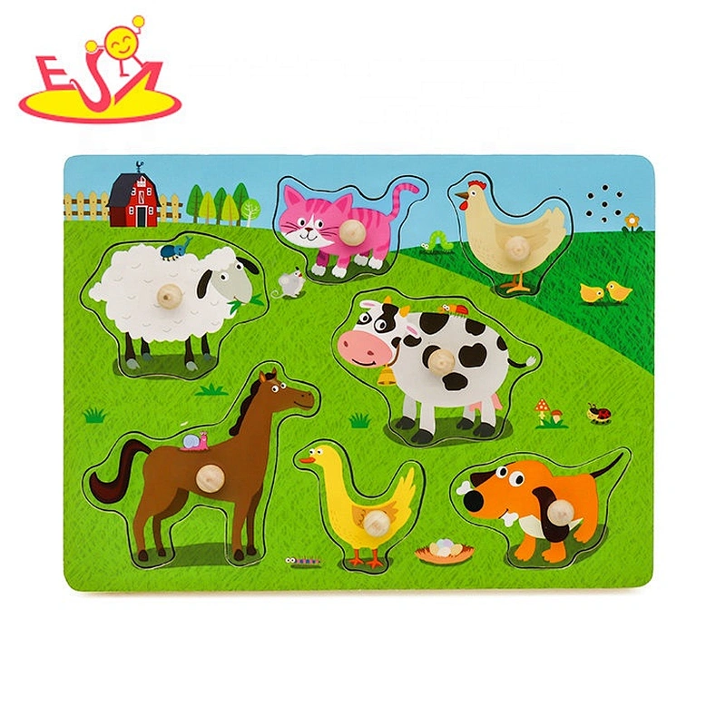 2020 Top sale educational children wooden farm sound puzzle with knob W14D096