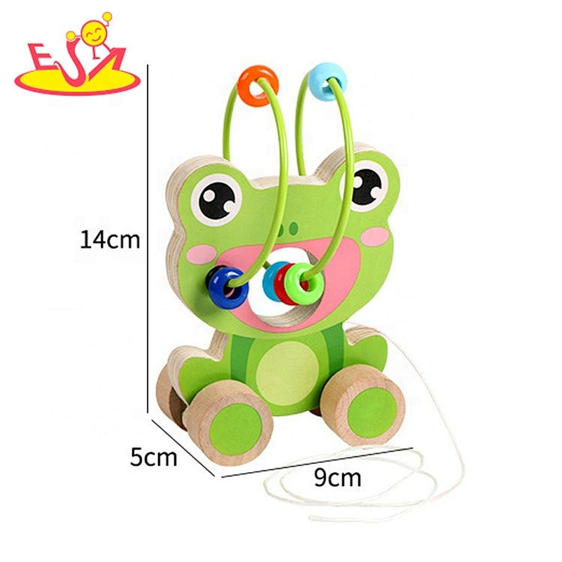 2020 New arrival frog shape wooden bead maze car toy for toddlers W11B245