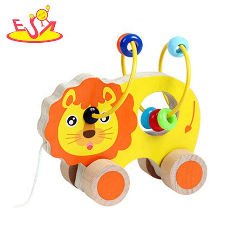 2020 New arrival hippo shape wooden kids bead maze with wheels W11B244