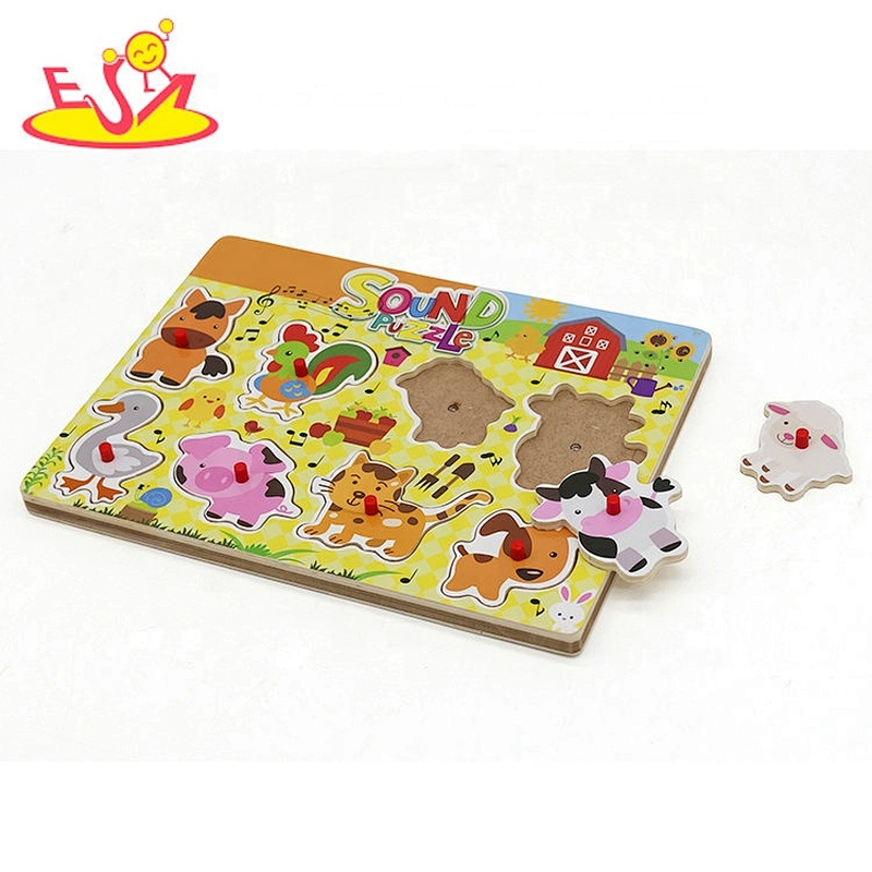 2020 Top sale educational children wooden farm sound puzzle with knob W14D096