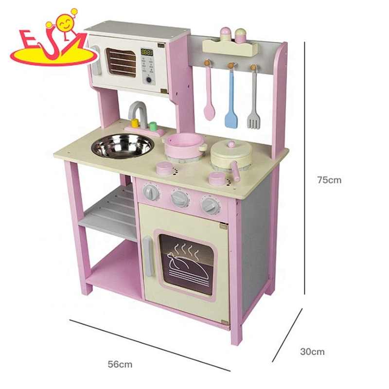 2020 new arrival pink wooden role play kitchen for babies W10C500