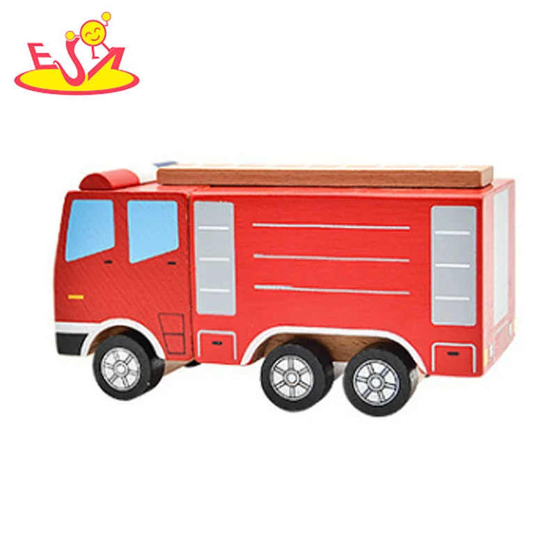 2020 New arrival baby educational wooden diy Fire fighting car shanghai toy  W04A459