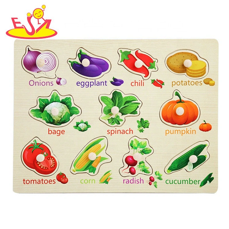 2020 high quality toddlers wooden food puzzle for education W14M216