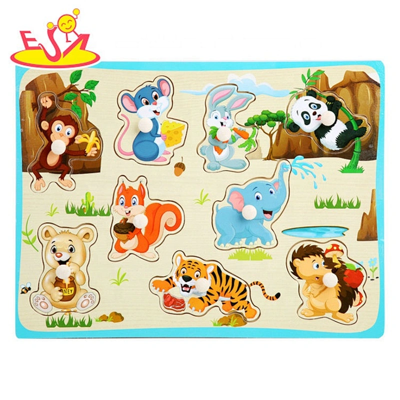 2020 wholesale educational wooden toddler jigsaw puzzles with knob W14M204