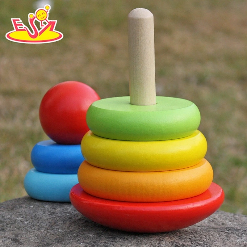 New design mini rainbow toy wooden ring toss game for kids W13D136