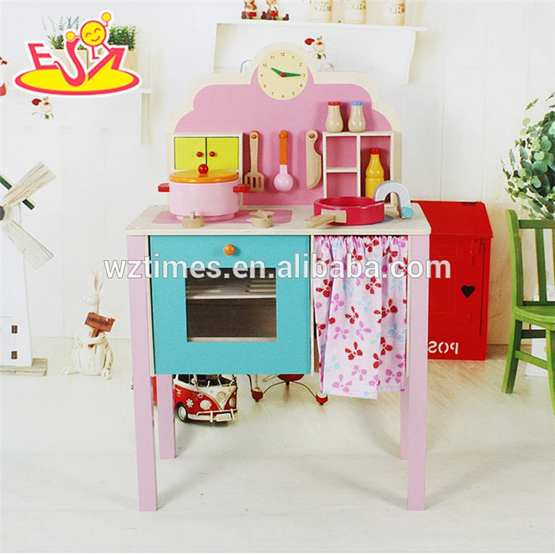 Wholesale lovely wooden pink kitchen set fashion girls wooden pink kitchen set W10C150